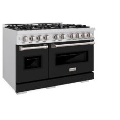 ZLINE 48 In. 6.7 Cu. Ft. Classic Double Oven Gas Range With 8 Burner Cooktop In Stainless Steel With Black Matte Doors (CGR-BLM-48)(Zline 48 Classic Gas Range Stainless Steel Black Matte Cgr Blm 48) -Induction Cooktop Store zline classic stainless steel black matte gas range CGR BLM 48 main