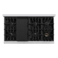 ZLINE 48 In. 6.7 Cu. Ft. Classic Double Oven Gas Range With 8 Burner Cooktop In Stainless Steel With Black Matte Doors (CGR-BLM-48)(Zline 48 Classic Gas Range Stainless Steel Black Matte Cgr Blm 48) -Induction Cooktop Store zline classic stainless steel black matte gas range CGR BLM 48 top down