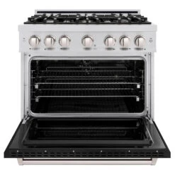 ZLINE 36 In. 5.2 Cu. Ft. Classic Dual Fuel Range With 6 Burner Gas Cooktop And Electric Convection Oven In Stainless Steel With Black Matte Door (CDR-BLM-36)(Zline 36 Classic Dual Fuel Range Stainless Steel Black Matte Cdr Blm 36) 11 ZLINE 36 In. 5.2 Cu. Ft. Classic Dual Fuel Range With 6 Burner Gas Cooktop And Electric Convection Oven In Stainless Steel With Black Matte Door (CDR-BLM-36)(Zline 36 Classic Dual Fuel Range Stainless Steel Black Matte Cdr Blm 36) -Induction Cooktop Store zline classic stainless steel dual fuel black matte range CDR BLM 36 front open