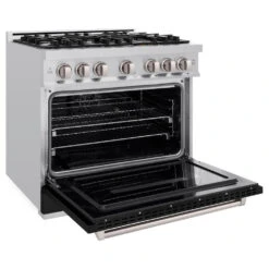 ZLINE 36 In. 5.2 Cu. Ft. Classic Dual Fuel Range With 6 Burner Gas Cooktop And Electric Convection Oven In Stainless Steel With Black Matte Door (CDR-BLM-36)(Zline 36 Classic Dual Fuel Range Stainless Steel Black Matte Cdr Blm 36) 13 ZLINE 36 In. 5.2 Cu. Ft. Classic Dual Fuel Range With 6 Burner Gas Cooktop And Electric Convection Oven In Stainless Steel With Black Matte Door (CDR-BLM-36)(Zline 36 Classic Dual Fuel Range Stainless Steel Black Matte Cdr Blm 36) -Induction Cooktop Store zline classic stainless steel dual fuel black matte range CDR BLM 36 main open