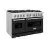 ZLINE 48 In. 6.7 Cu. Ft. Classic Double Oven Dual Fuel Range With 8 Burner Gas Cooktop In Stainless Steel With Black Matte Doors (CDR-BLM-48)(Zline 48 Classic Dual Fuel Range Stainless Steel Black Matte Cdr Blm 48)