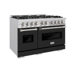 ZLINE 48 In. 6.7 Cu. Ft. Classic Double Oven Dual Fuel Range With 8 Burner Gas Cooktop In Stainless Steel With Black Matte Doors (CDR-BLM-48)(Zline 48 Classic Dual Fuel Range Stainless Steel Black Matte Cdr Blm 48)