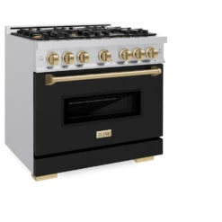 ZLINE Autograph Edition 36 In. 5.2 Cu. Ft. Classic Dual Fuel Range With 6 Burner Gas Cooktop And Electric Convection Oven In Stainless Steel With Black Matte Door And Champagne Bronze Accents (CDRZ-BLM-36-CB)(Zline Autograph Edition 36 Classic Dual Fuel Range Stainless Steel Black Matte Champagne Bronze Cdrz Blm 36 Cb) -Induction Cooktop Store zline classic stainless steel dual fuel range autograph edition champagne bronze CDRZ BLM 36 CB main