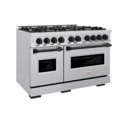 ZLINE Autograph Edition 48 In. 6.7 Cu. Ft. Classic Double Oven Dual Fuel Range With 8 Burner Gas Cooktop In Stainless Steel And Matte Black Accents (CDRZ-48-MB)(Zline Autograph Edition 48 Classic Dual Fuel Range Stainless Steel Matte Black Cdrz 48 Mb)