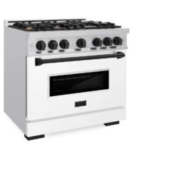 ZLINE Autograph Edition 36 In. 5.2 Cu. Ft. Classic Dual Fuel Range With 6 Burner Gas Cooktop And Electric Convection Oven In Stainless Steel With White Matte Door And Matte Black Accents (CDRZ-WM-36-MB)(Zline Autograph Edition 36 Classic Dual Fuel Range Stainless Steel White Matte Matte Black Cdrz Wm 36 Mb) -Induction Cooktop Store zline classic stainless steel dual fuel range autograph edition matte black CDRZ WM 36 MB main