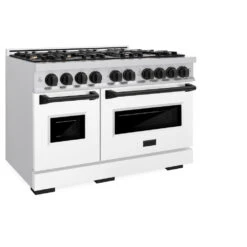 ZLINE Autograph Edition 48 In. 6.7 Cu. Ft. Classic Double Oven Dual Fuel Range With 8 Burner Gas Cooktop In Stainless Steel With White Matte Door And Matte Black Accents (CDRZ-WM-48-MB)(Zline Autograph Edition 48 Classic Dual Fuel Range Stainless Steel White Matte Matte Black Cdrz Wm 48 Mb) -Induction Cooktop Store zline classic stainless steel dual fuel range autograph edition matte black CDRZ WM 48 MB main