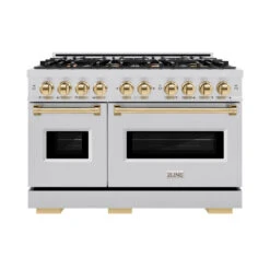 ZLINE Autograph Edition 48 In. 6.7 Cu. Ft. Classic Double Oven Dual Fuel Range With 8 Burner Gas Cooktop In Stainless Steel And Polished Gold Accents (CDRZ-48-G)(Zline Autograph Edition 48 Classic Dual Fuel Range Stainless Steel Polished Gold Cdrz 48 G) 13 ZLINE Autograph Edition 48 In. 6.7 Cu. Ft. Classic Double Oven Dual Fuel Range With 8 Burner Gas Cooktop In Stainless Steel And Polished Gold Accents (CDRZ-48-G)(Zline Autograph Edition 48 Classic Dual Fuel Range Stainless Steel Polished Gold Cdrz 48 G) -Induction Cooktop Store zline classic stainless steel dual fuel range autograph edition polished gold CDRZ 48 G front hero