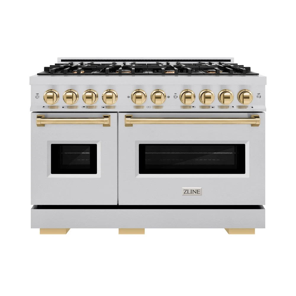 ZLINE Autograph Edition 48 In. 6.7 Cu. Ft. Classic Double Oven Dual Fuel Range With 8 Burner Gas Cooktop In Stainless Steel And Polished Gold Accents (CDRZ-48-G)(Zline Autograph Edition 48 Classic Dual Fuel Range Stainless Steel Polished Gold Cdrz 48 G) 4 ZLINE Autograph Edition 48 In. 6.7 Cu. Ft. Classic Double Oven Dual Fuel Range With 8 Burner Gas Cooktop In Stainless Steel And Polished Gold Accents (CDRZ-48-G)(Zline Autograph Edition 48 Classic Dual Fuel Range Stainless Steel Polished Gold Cdrz 48 G) - Image 4