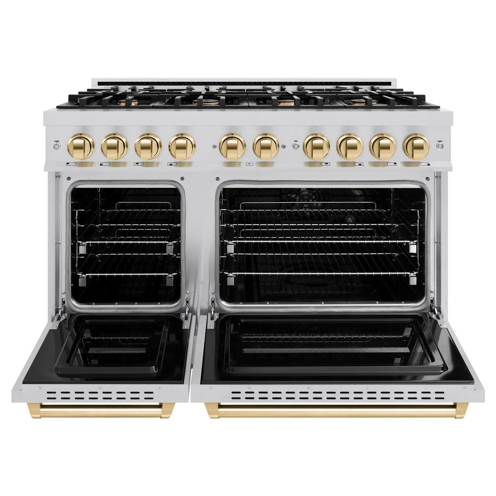 ZLINE Autograph Edition 48 In. 6.7 Cu. Ft. Classic Double Oven Dual Fuel Range With 8 Burner Gas Cooktop In Stainless Steel And Polished Gold Accents (CDRZ-48-G)(Zline Autograph Edition 48 Classic Dual Fuel Range Stainless Steel Polished Gold Cdrz 48 G) 5 ZLINE Autograph Edition 48 In. 6.7 Cu. Ft. Classic Double Oven Dual Fuel Range With 8 Burner Gas Cooktop In Stainless Steel And Polished Gold Accents (CDRZ-48-G)(Zline Autograph Edition 48 Classic Dual Fuel Range Stainless Steel Polished Gold Cdrz 48 G) - Image 5