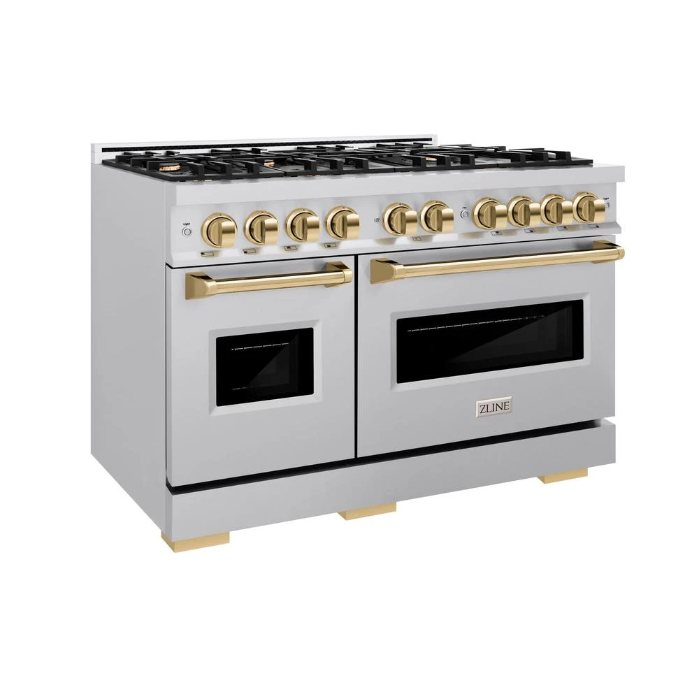 ZLINE Autograph Edition 48 In. 6.7 Cu. Ft. Classic Double Oven Dual Fuel Range With 8 Burner Gas Cooktop In Stainless Steel And Polished Gold Accents (CDRZ-48-G)(Zline Autograph Edition 48 Classic Dual Fuel Range Stainless Steel Polished Gold Cdrz 48 G) 1 ZLINE Autograph Edition 48 In. 6.7 Cu. Ft. Classic Double Oven Dual Fuel Range With 8 Burner Gas Cooktop In Stainless Steel And Polished Gold Accents (CDRZ-48-G)(Zline Autograph Edition 48 Classic Dual Fuel Range Stainless Steel Polished Gold Cdrz 48 G)