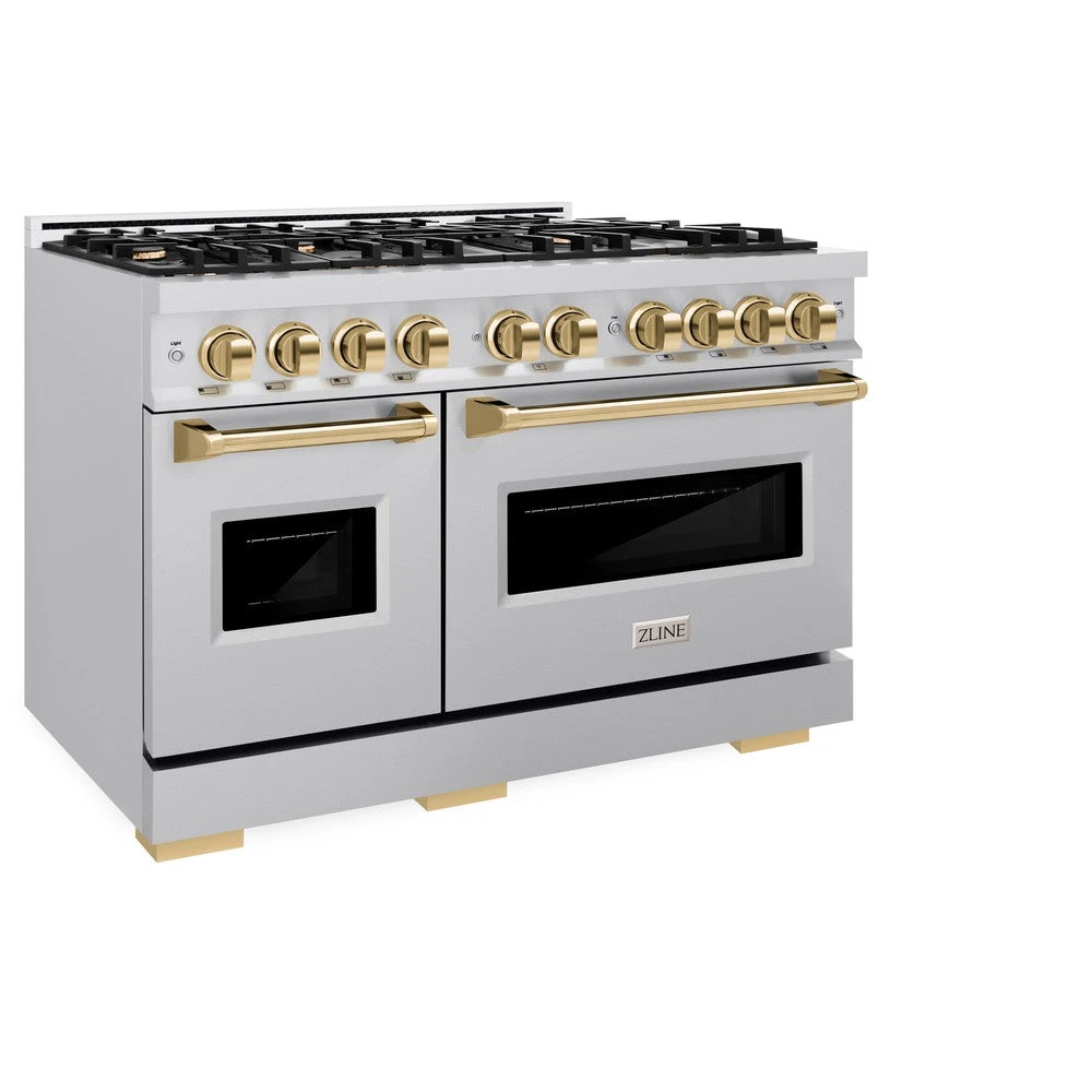 ZLINE Autograph Edition 48 In. 6.7 Cu. Ft. Classic Double Oven Dual Fuel Range With 8 Burner Gas Cooktop In Stainless Steel And Polished Gold Accents (CDRZ-48-G)(Zline Autograph Edition 48 Classic Dual Fuel Range Stainless Steel Polished Gold Cdrz 48 G) 3 ZLINE Autograph Edition 48 In. 6.7 Cu. Ft. Classic Double Oven Dual Fuel Range With 8 Burner Gas Cooktop In Stainless Steel And Polished Gold Accents (CDRZ-48-G)(Zline Autograph Edition 48 Classic Dual Fuel Range Stainless Steel Polished Gold Cdrz 48 G) - Image 3