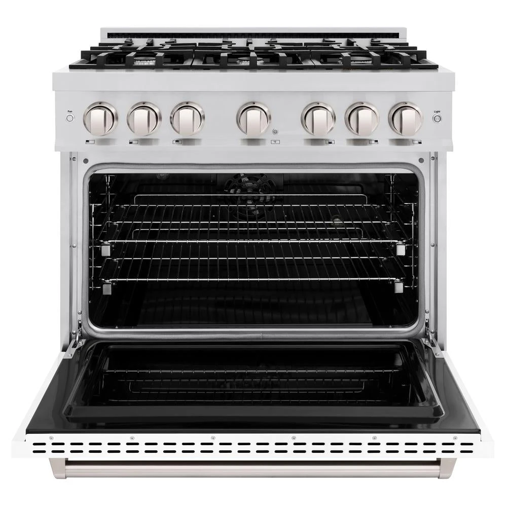 ZLINE 36 In. 5.2 Cu. Ft. Classic Dual Fuel Range With 6 Burner Gas Cooktop And Electric Convection Oven In Stainless Steel With White Matte Door (CDR-WM-36)(Zline 36 Classic Dual Fuel Range Stainless Steel White Matte Cdr Wm 36) 4 ZLINE 36 In. 5.2 Cu. Ft. Classic Dual Fuel Range With 6 Burner Gas Cooktop And Electric Convection Oven In Stainless Steel With White Matte Door (CDR-WM-36)(Zline 36 Classic Dual Fuel Range Stainless Steel White Matte Cdr Wm 36) - Image 4