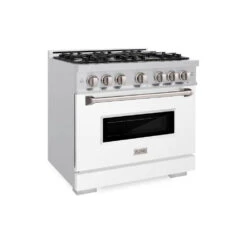 ZLINE 36 In. 5.2 Cu. Ft. Classic Dual Fuel Range With 6 Burner Gas Cooktop And Electric Convection Oven In Stainless Steel With White Matte Door (CDR-WM-36)(Zline 36 Classic Dual Fuel Range Stainless Steel White Matte Cdr Wm 36)