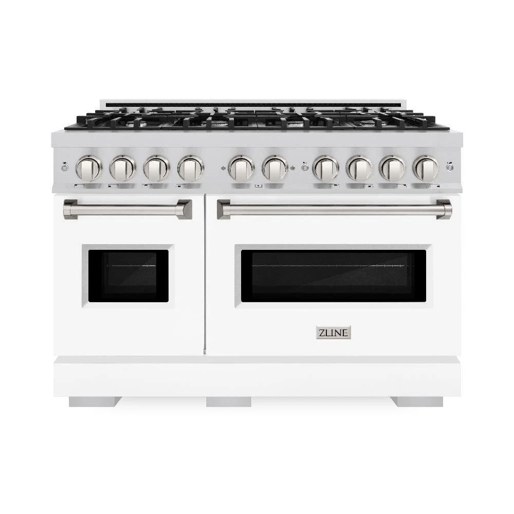 ZLINE 48 In. 6.7 Cu. Ft. Classic Double Oven Dual Fuel Range With 8 Burner Gas Cooktop In Stainless Steel With White Matte Doors (CDR-WM-48)(Zline 48 Classic Dual Fuel Range Stainless Steel White Matte Cdr Wm 48) 2 ZLINE 48 In. 6.7 Cu. Ft. Classic Double Oven Dual Fuel Range With 8 Burner Gas Cooktop In Stainless Steel With White Matte Doors (CDR-WM-48)(Zline 48 Classic Dual Fuel Range Stainless Steel White Matte Cdr Wm 48) - Image 2