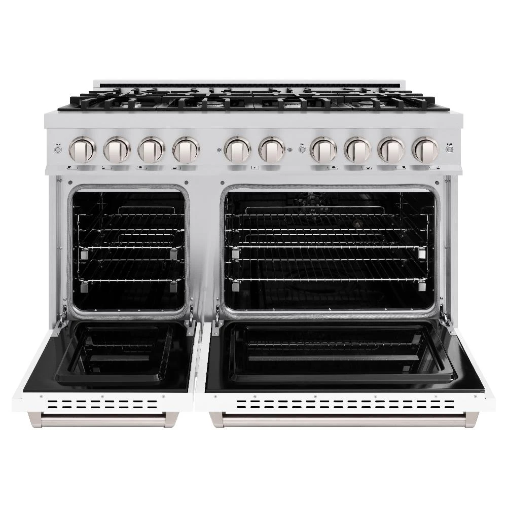 ZLINE 48 In. 6.7 Cu. Ft. Classic Double Oven Dual Fuel Range With 8 Burner Gas Cooktop In Stainless Steel With White Matte Doors (CDR-WM-48)(Zline 48 Classic Dual Fuel Range Stainless Steel White Matte Cdr Wm 48) 4 ZLINE 48 In. 6.7 Cu. Ft. Classic Double Oven Dual Fuel Range With 8 Burner Gas Cooktop In Stainless Steel With White Matte Doors (CDR-WM-48)(Zline 48 Classic Dual Fuel Range Stainless Steel White Matte Cdr Wm 48) - Image 4