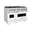 ZLINE 48 In. 6.7 Cu. Ft. Classic Double Oven Dual Fuel Range With 8 Burner Gas Cooktop In Stainless Steel With White Matte Doors (CDR-WM-48)(Zline 48 Classic Dual Fuel Range Stainless Steel White Matte Cdr Wm 48)