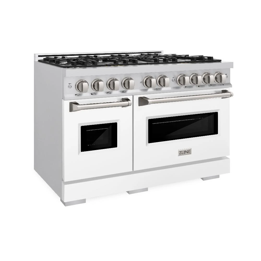 ZLINE 48 In. 6.7 Cu. Ft. Classic Double Oven Dual Fuel Range With 8 Burner Gas Cooktop In Stainless Steel With White Matte Doors (CDR-WM-48)(Zline 48 Classic Dual Fuel Range Stainless Steel White Matte Cdr Wm 48) 1 ZLINE 48 In. 6.7 Cu. Ft. Classic Double Oven Dual Fuel Range With 8 Burner Gas Cooktop In Stainless Steel With White Matte Doors (CDR-WM-48)(Zline 48 Classic Dual Fuel Range Stainless Steel White Matte Cdr Wm 48)