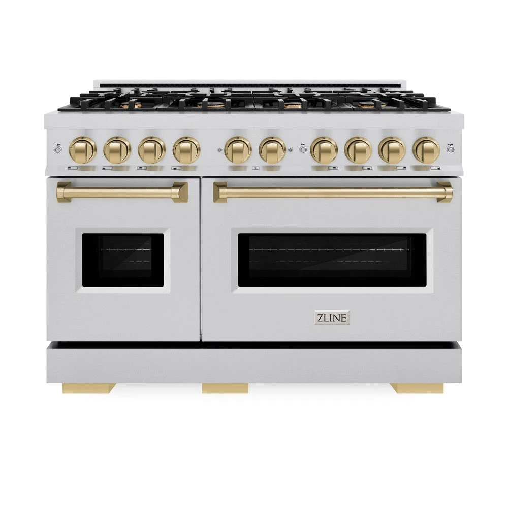 ZLINE Autograph Edition 48 In. 6.7 Cu. Ft. Classic Double Oven Gas Range With 8 Burner Cooktop In Stainless Steel And Champagne Bronze Accents (CGRZ-48-CB)(Zline Autograph Edition 48 Classic Gas Range Stainless Steel Champagne Bronze Cgrz 48 Cb) 2 ZLINE Autograph Edition 48 In. 6.7 Cu. Ft. Classic Double Oven Gas Range With 8 Burner Cooktop In Stainless Steel And Champagne Bronze Accents (CGRZ-48-CB)(Zline Autograph Edition 48 Classic Gas Range Stainless Steel Champagne Bronze Cgrz 48 Cb) - Image 2