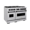 ZLINE Autograph Edition 48 In. 6.7 Cu. Ft. Classic Double Oven Gas Range With 8 Burner Cooktop In Stainless Steel And Matte Black Accents (CGRZ-48-MB)(Zline Autograph Edition 48 Classic Gas Range Stainless Steel Matte Black Cgrz 48 Mb)