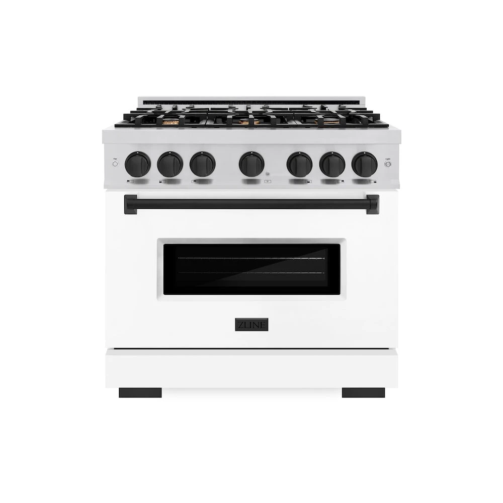 ZLINE Autograph Edition 36 In. 5.2 Cu. Ft. Classic Gas Range With 6 Burner Cooktop And Convection Gas Oven In Stainless Steel With White Matte Door And Matte Black Accents (CGRZ-WM-36-MB)(Zline Autograph Edition 36 Classic Gas Range Stainless Steel White Matte Matte Black Cgrz Wm 36 Mb) 2 ZLINE Autograph Edition 36 In. 5.2 Cu. Ft. Classic Gas Range With 6 Burner Cooktop And Convection Gas Oven In Stainless Steel With White Matte Door And Matte Black Accents (CGRZ-WM-36-MB)(Zline Autograph Edition 36 Classic Gas Range Stainless Steel White Matte Matte Black Cgrz Wm 36 Mb) - Image 2