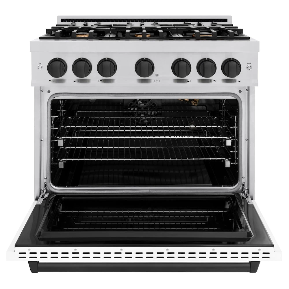ZLINE Autograph Edition 36 In. 5.2 Cu. Ft. Classic Gas Range With 6 Burner Cooktop And Convection Gas Oven In Stainless Steel With White Matte Door And Matte Black Accents (CGRZ-WM-36-MB)(Zline Autograph Edition 36 Classic Gas Range Stainless Steel White Matte Matte Black Cgrz Wm 36 Mb) 4 ZLINE Autograph Edition 36 In. 5.2 Cu. Ft. Classic Gas Range With 6 Burner Cooktop And Convection Gas Oven In Stainless Steel With White Matte Door And Matte Black Accents (CGRZ-WM-36-MB)(Zline Autograph Edition 36 Classic Gas Range Stainless Steel White Matte Matte Black Cgrz Wm 36 Mb) - Image 4