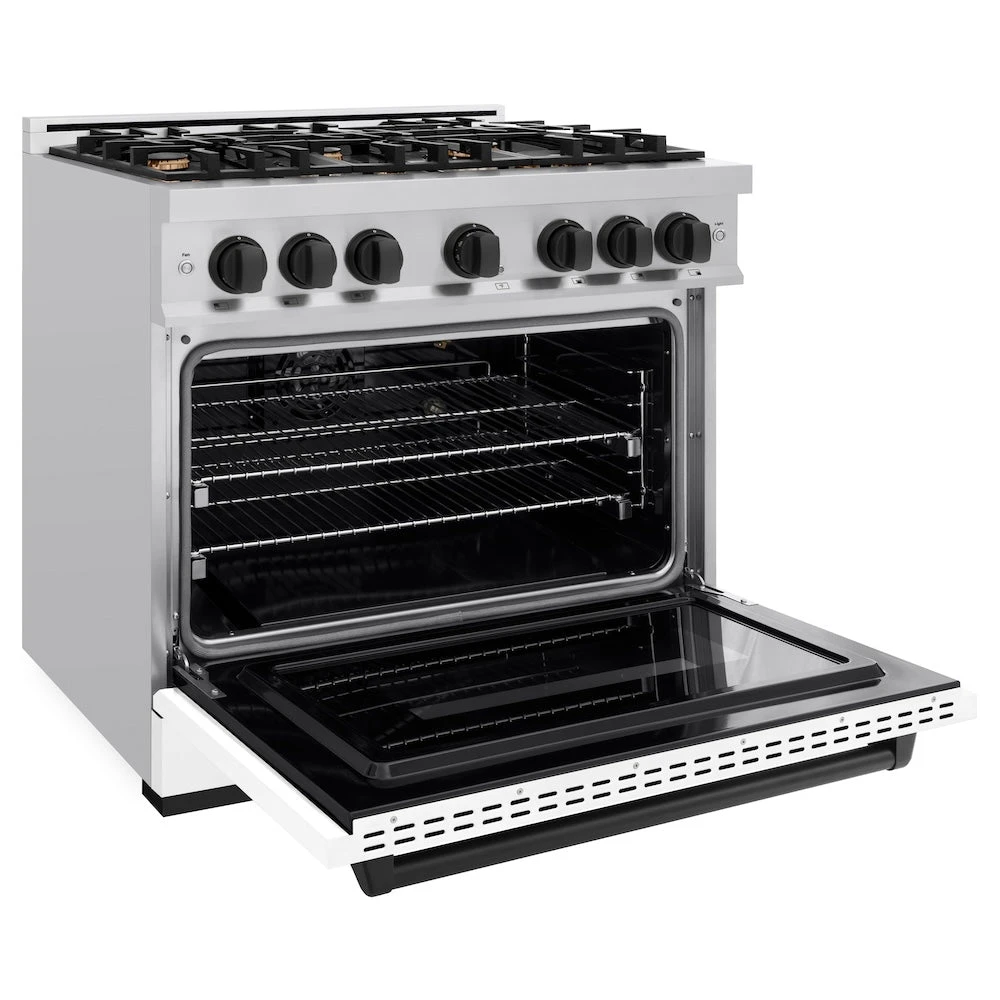ZLINE Autograph Edition 36 In. 5.2 Cu. Ft. Classic Gas Range With 6 Burner Cooktop And Convection Gas Oven In Stainless Steel With White Matte Door And Matte Black Accents (CGRZ-WM-36-MB)(Zline Autograph Edition 36 Classic Gas Range Stainless Steel White Matte Matte Black Cgrz Wm 36 Mb) 6 ZLINE Autograph Edition 36 In. 5.2 Cu. Ft. Classic Gas Range With 6 Burner Cooktop And Convection Gas Oven In Stainless Steel With White Matte Door And Matte Black Accents (CGRZ-WM-36-MB)(Zline Autograph Edition 36 Classic Gas Range Stainless Steel White Matte Matte Black Cgrz Wm 36 Mb) - Image 6