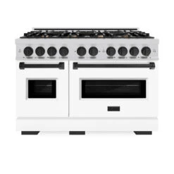 ZLINE Autograph Edition 48 In. 6.7 Cu. Ft. Classic Double Oven Gas Range With 8 Burner Cooktop In Stainless Steel With White Matte Doors And Matte Black Accents (CGRZ-WM-48-MB)(Zline Autograph Edition 48 Classic Gas Range Stainless Steel White Matte Matte Black Cgrz Wm 48 Mb) 14 ZLINE Autograph Edition 48 In. 6.7 Cu. Ft. Classic Double Oven Gas Range With 8 Burner Cooktop In Stainless Steel With White Matte Doors And Matte Black Accents (CGRZ-WM-48-MB)(Zline Autograph Edition 48 Classic Gas Range Stainless Steel White Matte Matte Black Cgrz Wm 48 Mb) -Induction Cooktop Store zline classic stainless steel gas range autograph edition matte black CGRZ WM 48 MB front