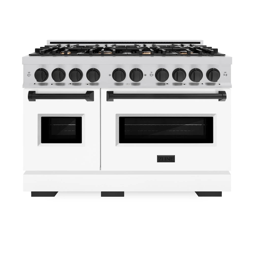 ZLINE Autograph Edition 48 In. 6.7 Cu. Ft. Classic Double Oven Gas Range With 8 Burner Cooktop In Stainless Steel With White Matte Doors And Matte Black Accents (CGRZ-WM-48-MB)(Zline Autograph Edition 48 Classic Gas Range Stainless Steel White Matte Matte Black Cgrz Wm 48 Mb) 3 ZLINE Autograph Edition 48 In. 6.7 Cu. Ft. Classic Double Oven Gas Range With 8 Burner Cooktop In Stainless Steel With White Matte Doors And Matte Black Accents (CGRZ-WM-48-MB)(Zline Autograph Edition 48 Classic Gas Range Stainless Steel White Matte Matte Black Cgrz Wm 48 Mb) - Image 3