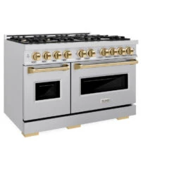 ZLINE Autograph Edition 48 In. 6.7 Cu. Ft. Classic Double Oven Gas Range With 8 Burner Cooktop In Stainless Steel And Polished Gold Accents (CGRZ-48-G)(Zline Autograph Edition 48 Classic Gas Range Stainless Steel Polished Gold Cgrz 48 G) -Induction Cooktop Store zline classic stainless steel gas range autograph edition polished gold CGRZ 48 G main