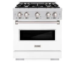 ZLINE 30 In. 4.2 Cu. Ft. Classic Dual Fuel Range With 4 Burner Gas Cooktop And Electric Convection Oven In Stainless Steel With White Matte Door (CDR-WM-30)(Zline 30 Classic Dual Fuel Range Stainless Steel White Matte Cdr Wm 30) 12 ZLINE 30 In. 4.2 Cu. Ft. Classic Dual Fuel Range With 4 Burner Gas Cooktop And Electric Convection Oven In Stainless Steel With White Matte Door (CDR-WM-30)(Zline 30 Classic Dual Fuel Range Stainless Steel White Matte Cdr Wm 30) -Induction Cooktop Store zline classic stainless steel white matte door dual fuel range CDR WM 30 front