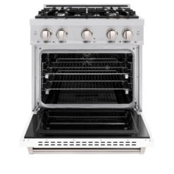 ZLINE 30 In. 4.2 Cu. Ft. Classic Dual Fuel Range With 4 Burner Gas Cooktop And Electric Convection Oven In Stainless Steel With White Matte Door (CDR-WM-30)(Zline 30 Classic Dual Fuel Range Stainless Steel White Matte Cdr Wm 30) 13 ZLINE 30 In. 4.2 Cu. Ft. Classic Dual Fuel Range With 4 Burner Gas Cooktop And Electric Convection Oven In Stainless Steel With White Matte Door (CDR-WM-30)(Zline 30 Classic Dual Fuel Range Stainless Steel White Matte Cdr Wm 30) -Induction Cooktop Store zline classic stainless steel white matte door dual fuel range CDR WM 30 front open