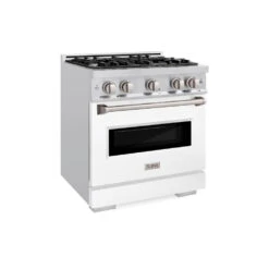 ZLINE 30 In. 4.2 Cu. Ft. Classic Dual Fuel Range With 4 Burner Gas Cooktop And Electric Convection Oven In Stainless Steel With White Matte Door (CDR-WM-30)(Zline 30 Classic Dual Fuel Range Stainless Steel White Matte Cdr Wm 30)