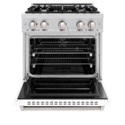 ZLINE 30 In. 4.2 Cu. Ft. Classic Gas Range With 4 Burner Cooktop And Convection Gas Oven In Stainless Steel With White Matte Door (CGR-WM-30)(Zline 30 Classic Gas Range Stainless Steel White Matte Cgr Wm 30) 14 ZLINE 30 In. 4.2 Cu. Ft. Classic Gas Range With 4 Burner Cooktop And Convection Gas Oven In Stainless Steel With White Matte Door (CGR-WM-30)(Zline 30 Classic Gas Range Stainless Steel White Matte Cgr Wm 30) -Induction Cooktop Store zline classic stainless steel white matte door gas range CGR WM 30 front open
