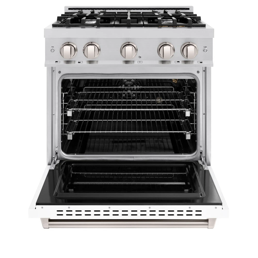 ZLINE 30 In. 4.2 Cu. Ft. Classic Gas Range With 4 Burner Cooktop And Convection Gas Oven In Stainless Steel With White Matte Door (CGR-WM-30)(Zline 30 Classic Gas Range Stainless Steel White Matte Cgr Wm 30) 4 ZLINE 30 In. 4.2 Cu. Ft. Classic Gas Range With 4 Burner Cooktop And Convection Gas Oven In Stainless Steel With White Matte Door (CGR-WM-30)(Zline 30 Classic Gas Range Stainless Steel White Matte Cgr Wm 30) - Image 4