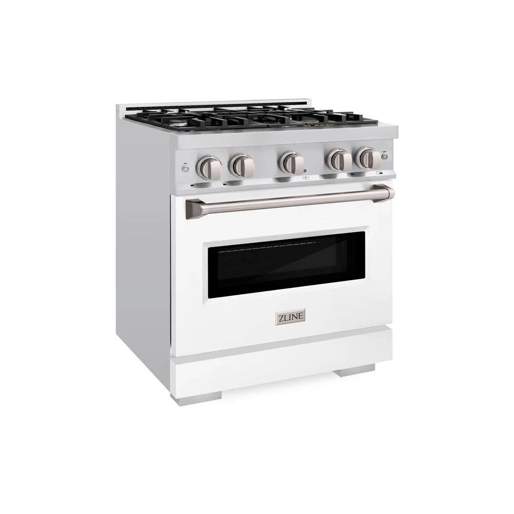 ZLINE 30 In. 4.2 Cu. Ft. Classic Gas Range With 4 Burner Cooktop And Convection Gas Oven In Stainless Steel With White Matte Door (CGR-WM-30)(Zline 30 Classic Gas Range Stainless Steel White Matte Cgr Wm 30) 1 ZLINE 30 In. 4.2 Cu. Ft. Classic Gas Range With 4 Burner Cooktop And Convection Gas Oven In Stainless Steel With White Matte Door (CGR-WM-30)(Zline 30 Classic Gas Range Stainless Steel White Matte Cgr Wm 30)