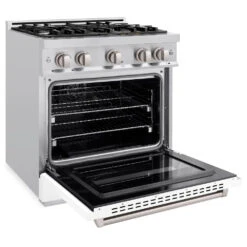 ZLINE 30 In. 4.2 Cu. Ft. Classic Gas Range With 4 Burner Cooktop And Convection Gas Oven In Stainless Steel With White Matte Door (CGR-WM-30)(Zline 30 Classic Gas Range Stainless Steel White Matte Cgr Wm 30) 16 ZLINE 30 In. 4.2 Cu. Ft. Classic Gas Range With 4 Burner Cooktop And Convection Gas Oven In Stainless Steel With White Matte Door (CGR-WM-30)(Zline 30 Classic Gas Range Stainless Steel White Matte Cgr Wm 30) -Induction Cooktop Store zline classic stainless steel white matte door gas range CGR WM 30 main open