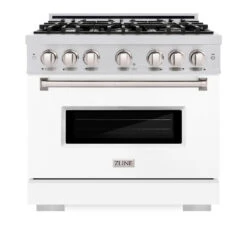 ZLINE 36 In. 5.2 Cu. Ft. Classic Gas Range With 6 Burner Cooktop And Convection Gas Oven In Stainless Steel With White Matte Door (CGR-WM-36)(Zline 36 Classic Gas Range Stainless Steel White Matte Cgr Wm 36) 12 ZLINE 36 In. 5.2 Cu. Ft. Classic Gas Range With 6 Burner Cooktop And Convection Gas Oven In Stainless Steel With White Matte Door (CGR-WM-36)(Zline 36 Classic Gas Range Stainless Steel White Matte Cgr Wm 36) -Induction Cooktop Store zline classic stainless steel white matte gas range CGR WM 36 front