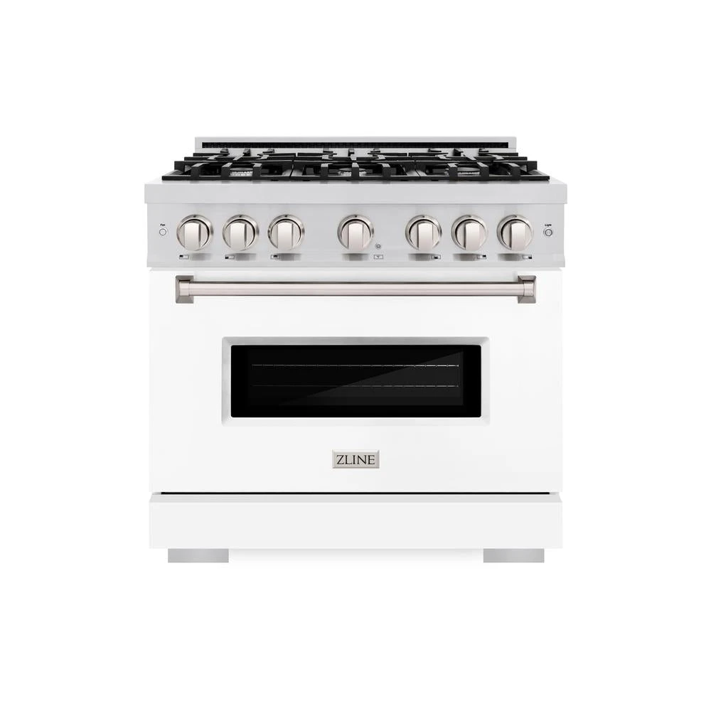 ZLINE 36 In. 5.2 Cu. Ft. Classic Gas Range With 6 Burner Cooktop And Convection Gas Oven In Stainless Steel With White Matte Door (CGR-WM-36)(Zline 36 Classic Gas Range Stainless Steel White Matte Cgr Wm 36) 2 ZLINE 36 In. 5.2 Cu. Ft. Classic Gas Range With 6 Burner Cooktop And Convection Gas Oven In Stainless Steel With White Matte Door (CGR-WM-36)(Zline 36 Classic Gas Range Stainless Steel White Matte Cgr Wm 36) - Image 2