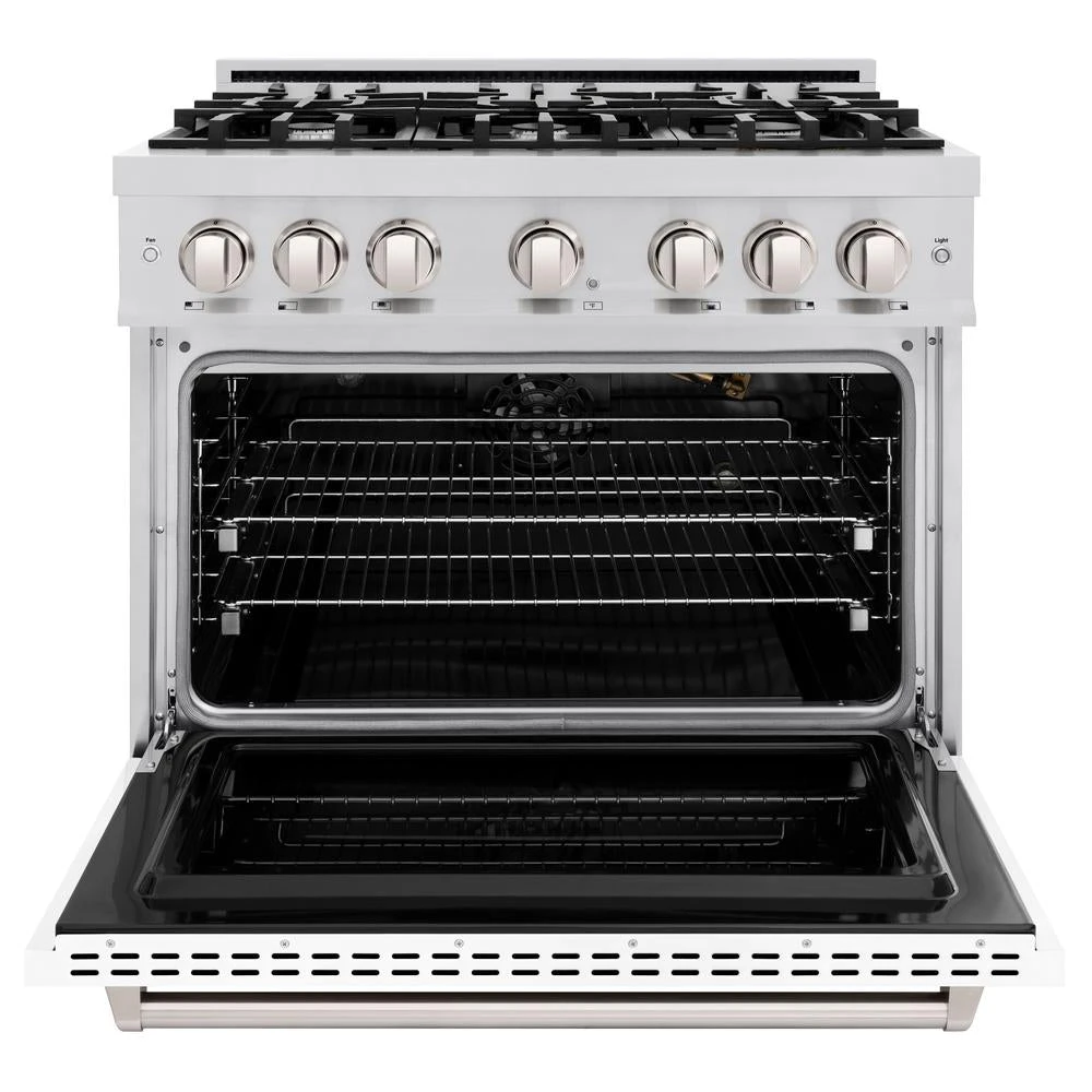 ZLINE 36 In. 5.2 Cu. Ft. Classic Gas Range With 6 Burner Cooktop And Convection Gas Oven In Stainless Steel With White Matte Door (CGR-WM-36)(Zline 36 Classic Gas Range Stainless Steel White Matte Cgr Wm 36) 4 ZLINE 36 In. 5.2 Cu. Ft. Classic Gas Range With 6 Burner Cooktop And Convection Gas Oven In Stainless Steel With White Matte Door (CGR-WM-36)(Zline 36 Classic Gas Range Stainless Steel White Matte Cgr Wm 36) - Image 4