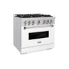 ZLINE 36 In. 5.2 Cu. Ft. Classic Gas Range With 6 Burner Cooktop And Convection Gas Oven In Stainless Steel With White Matte Door (CGR-WM-36)(Zline 36 Classic Gas Range Stainless Steel White Matte Cgr Wm 36)