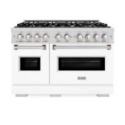 ZLINE 48 In. 6.7 Cu. Ft. Classic Double Oven Gas Range With 8 Burner Cooktop In Stainless Steel With White Matte Doors (CGR-WM-48)(Zline 48 Classic Gas Range Stainless Steel White Matte Cgr Wm 48) 11 ZLINE 48 In. 6.7 Cu. Ft. Classic Double Oven Gas Range With 8 Burner Cooktop In Stainless Steel With White Matte Doors (CGR-WM-48)(Zline 48 Classic Gas Range Stainless Steel White Matte Cgr Wm 48) -Induction Cooktop Store zline classic stainless steel white matte gas range CGR WM 48 front