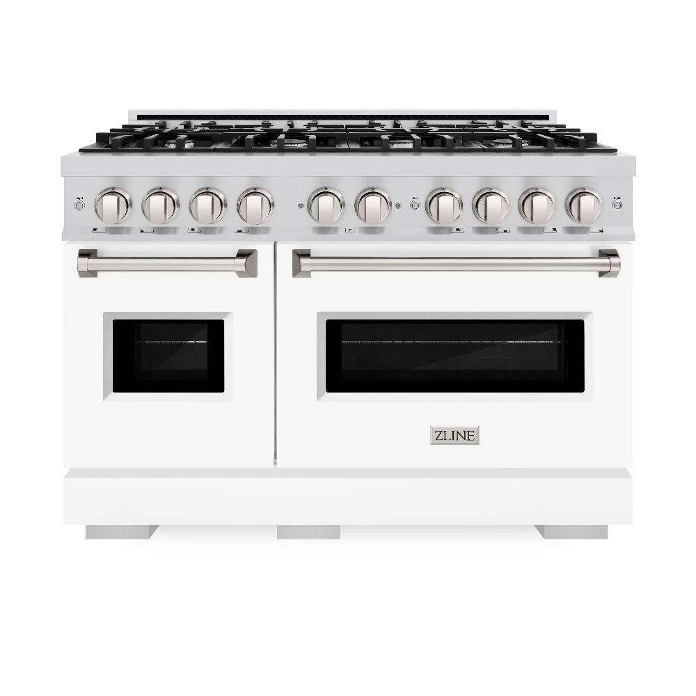 ZLINE 48 In. 6.7 Cu. Ft. Classic Double Oven Gas Range With 8 Burner Cooktop In Stainless Steel With White Matte Doors (CGR-WM-48)(Zline 48 Classic Gas Range Stainless Steel White Matte Cgr Wm 48) 3 ZLINE 48 In. 6.7 Cu. Ft. Classic Double Oven Gas Range With 8 Burner Cooktop In Stainless Steel With White Matte Doors (CGR-WM-48)(Zline 48 Classic Gas Range Stainless Steel White Matte Cgr Wm 48) - Image 3