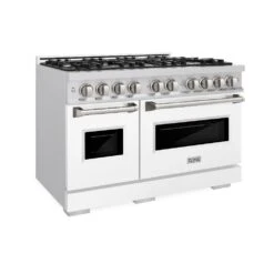 ZLINE 48 In. 6.7 Cu. Ft. Classic Double Oven Gas Range With 8 Burner Cooktop In Stainless Steel With White Matte Doors (CGR-WM-48)(Zline 48 Classic Gas Range Stainless Steel White Matte Cgr Wm 48)
