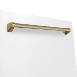 ZLINE Autograph Edition 36 In. Kitchen Package With Stainless Steel Dual Fuel Range With White Matte Door, Range Hood And Dishwasher With Champagne Bronze Accents (3AKP-RAWMRHDWM36-CB)(Zline Autograph Edition 36 Kitchen Package Stainless Steel White Matte Champagne Bronze 3akp Rawmrhdwm36 Cb) -Induction Cooktop Store zline dishwasher DWMTZ WM 24 CB handle detail 1