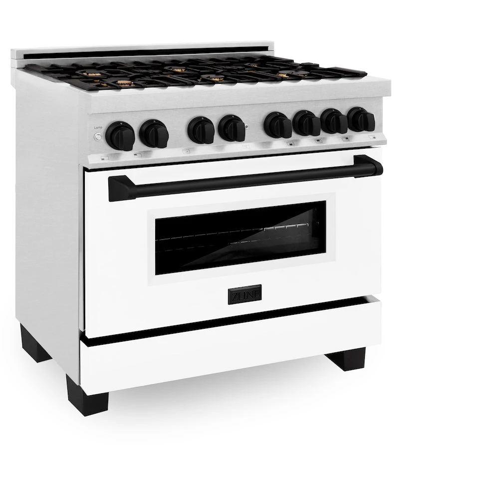 ZLINE Autograph Edition 36 In. 4.6 Cu. Ft. Legacy Dual Fuel Range With 6 Burner Gas Cooktop And Electric Convection Oven In Satin Stainless Steel With White Matte Door And Matte Black Accents (RASZ-WM-36-MB)(Zline Autograph Edition 36 Legacy Dual Fuel Range Satin Stainless Steel White Matte Matte Black Rasz Wm 36 Mb) 6 ZLINE Autograph Edition 36 In. 4.6 Cu. Ft. Legacy Dual Fuel Range With 6 Burner Gas Cooktop And Electric Convection Oven In Satin Stainless Steel With White Matte Door And Matte Black Accents (RASZ-WM-36-MB)(Zline Autograph Edition 36 Legacy Dual Fuel Range Satin Stainless Steel White Matte Matte Black Rasz Wm 36 Mb) - Image 6