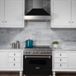 ZLINE 30 In. Ducted Satin Stainless Steel Wall Mount Range Hood With Black Matte Shell (8654BLM-30)(Zline 30 Wall Mount Range Hood Satin Stainless Steel Black Matte 8654blm 30) -Induction Cooktop Store zline durasnow stainless steel range hood with black matte shell 8654blm range hoods zline kitchen and bath 328962