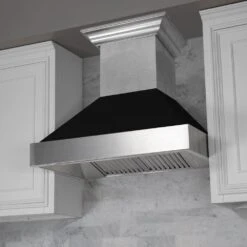 ZLINE 36 In. Ducted Satin Stainless Steel Wall Mount Range Hood With Black Matte Shell (8654BLM-36)(Zline 36 Wall Mount Range Hood Satin Stainless Steel Black Matte 8654blm 36) -Induction Cooktop Store zline durasnow stainless steel range hood with black matte shell 8654blm range hoods zline kitchen and bath 591677 8fcf1e83 23c9 480a 957c e11bf9d96348