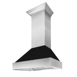 ZLINE 36 In. Ducted Satin Stainless Steel Wall Mount Range Hood With Black Matte Shell (8654BLM-36)(Zline 36 Wall Mount Range Hood Satin Stainless Steel Black Matte 8654blm 36)