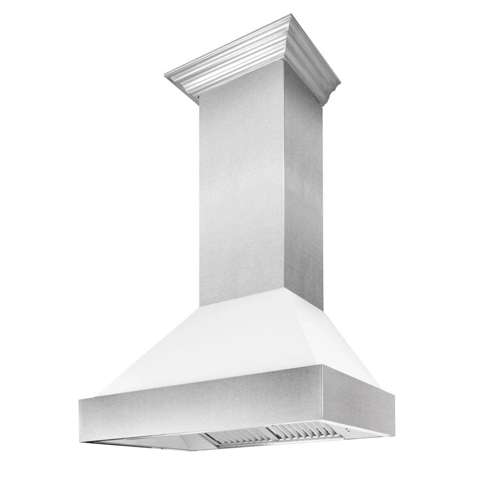ZLINE 48 In. Ducted Satin Stainless Steel Wall Mount Range Hood With White Matte Shell (8654WM-48)(Zline 48 Wall Mount Range Hood Satin Stainless Steel White Matte 8654wm 48) 1 ZLINE 48 In. Ducted Satin Stainless Steel Wall Mount Range Hood With White Matte Shell (8654WM-48)(Zline 48 Wall Mount Range Hood Satin Stainless Steel White Matte 8654wm 48)