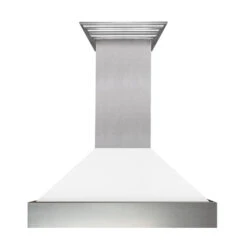 ZLINE 30 In. Ducted Satin Stainless Steel Wall Mount Range Hood With White Matte Shell (8654WM-30)(Zline 30 Wall Mount Range Hood Satin Stainless Steel White Matte 8654wm 30) -Induction Cooktop Store zline durasnow stainless steel range hood with white matte shell 8654wm range hoods zline kitchen and bath 824010